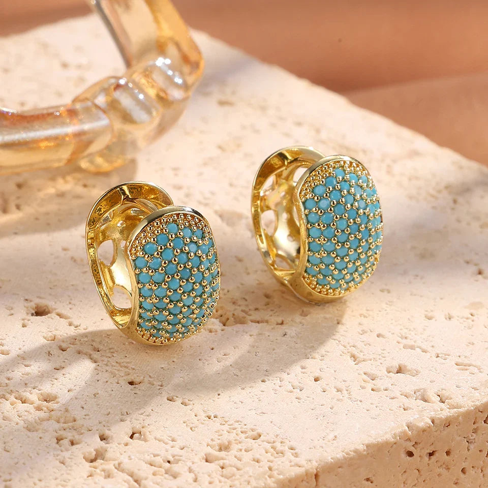 Brincos de Argola com Flor Azul Turquesa Chic