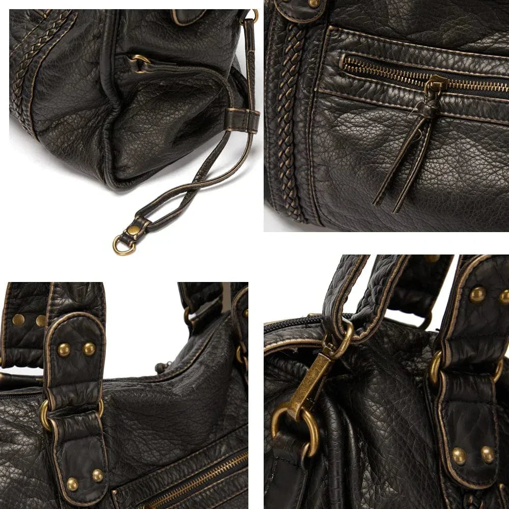 Bolsa de mão preta de couro vintage elegante