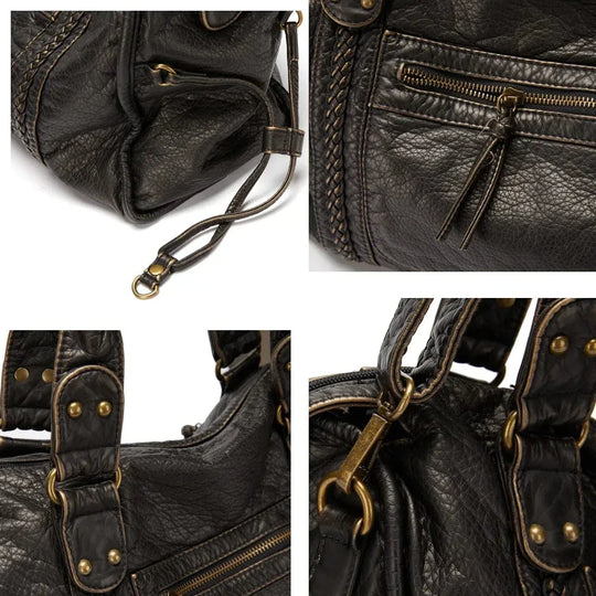 Bolsa de mão preta de couro vintage elegante