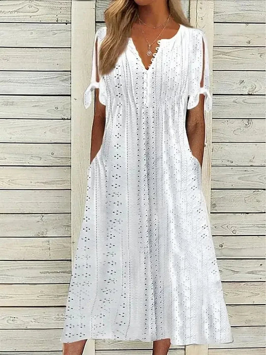 Isa | VESTIDO MIDI DE ALGODÃO LISTRADO COM ELEGÂNCIA DESCONTRAÍDA