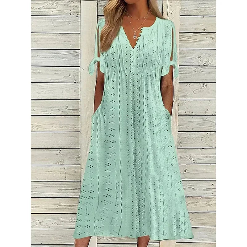 Isa | VESTIDO MIDI DE ALGODÃO LISTRADO COM ELEGÂNCIA DESCONTRAÍDA