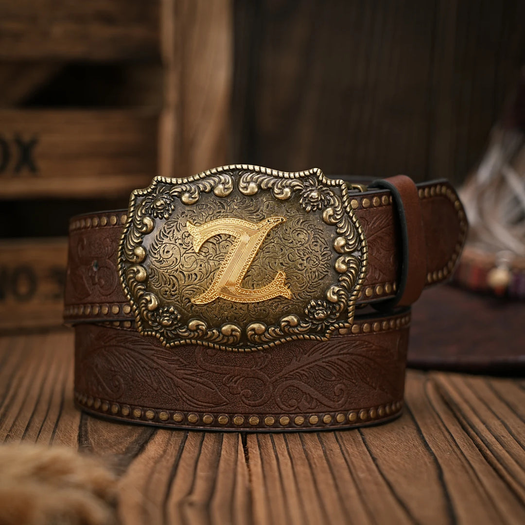 Cinto de couro Cowboy Courage com inicial personalizado