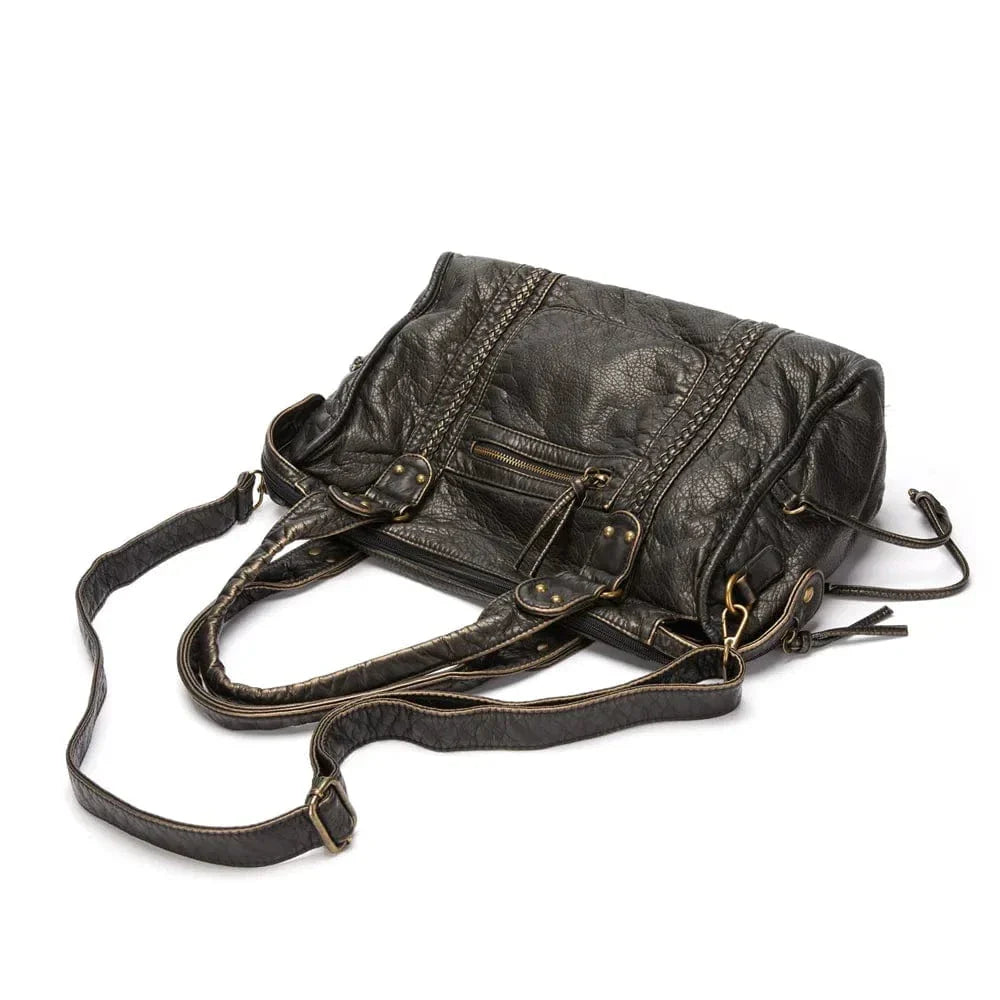 Bolsa de mão preta de couro vintage elegante