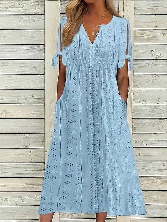 Isa | VESTIDO MIDI DE ALGODÃO LISTRADO COM ELEGÂNCIA DESCONTRAÍDA