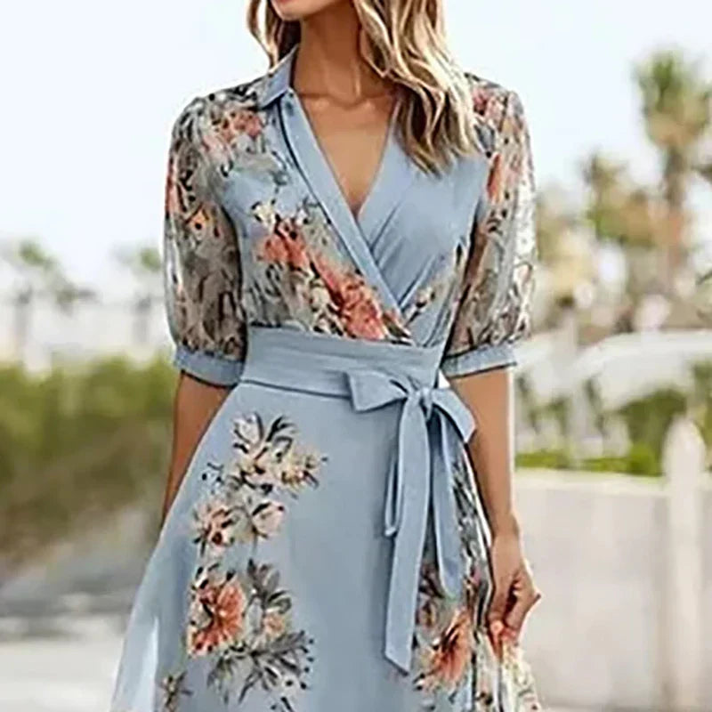 Vanessa™ - Vestido Maxi Boho com Decote em V e Laço