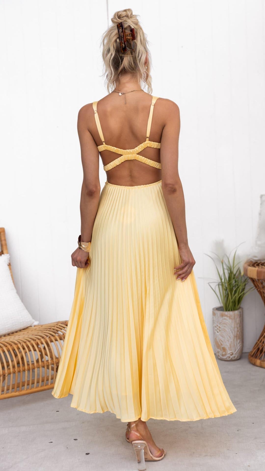 Jane | Vestido Maxi Plissado com Decote em V