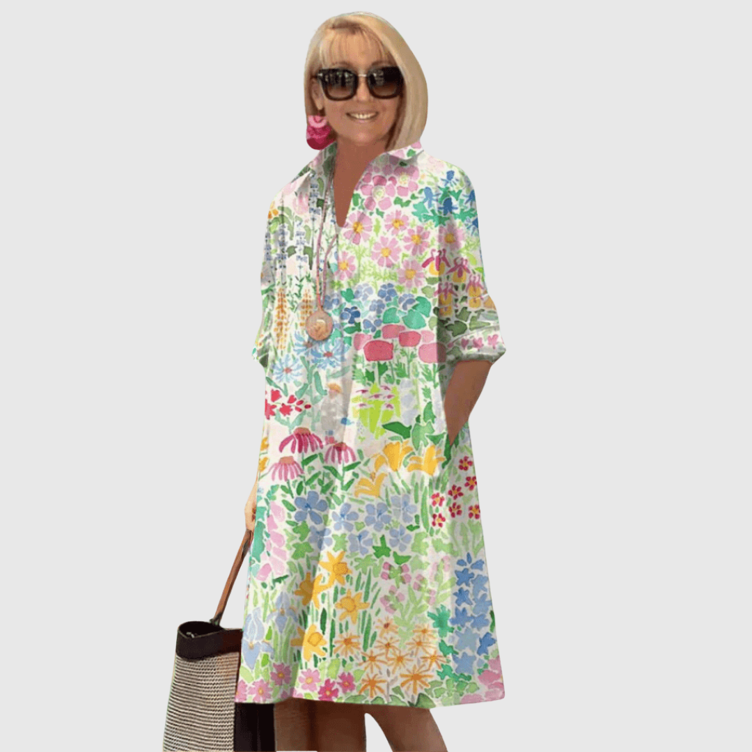 NATALIE | VESTIDO MIDI FLORAL DE VERÃO LUXUOSO PARA UM ESTILO SEM ESFORÇO