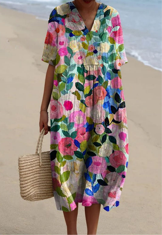 Vivi - Vestido Fluido com Estampa de Jardim Floral