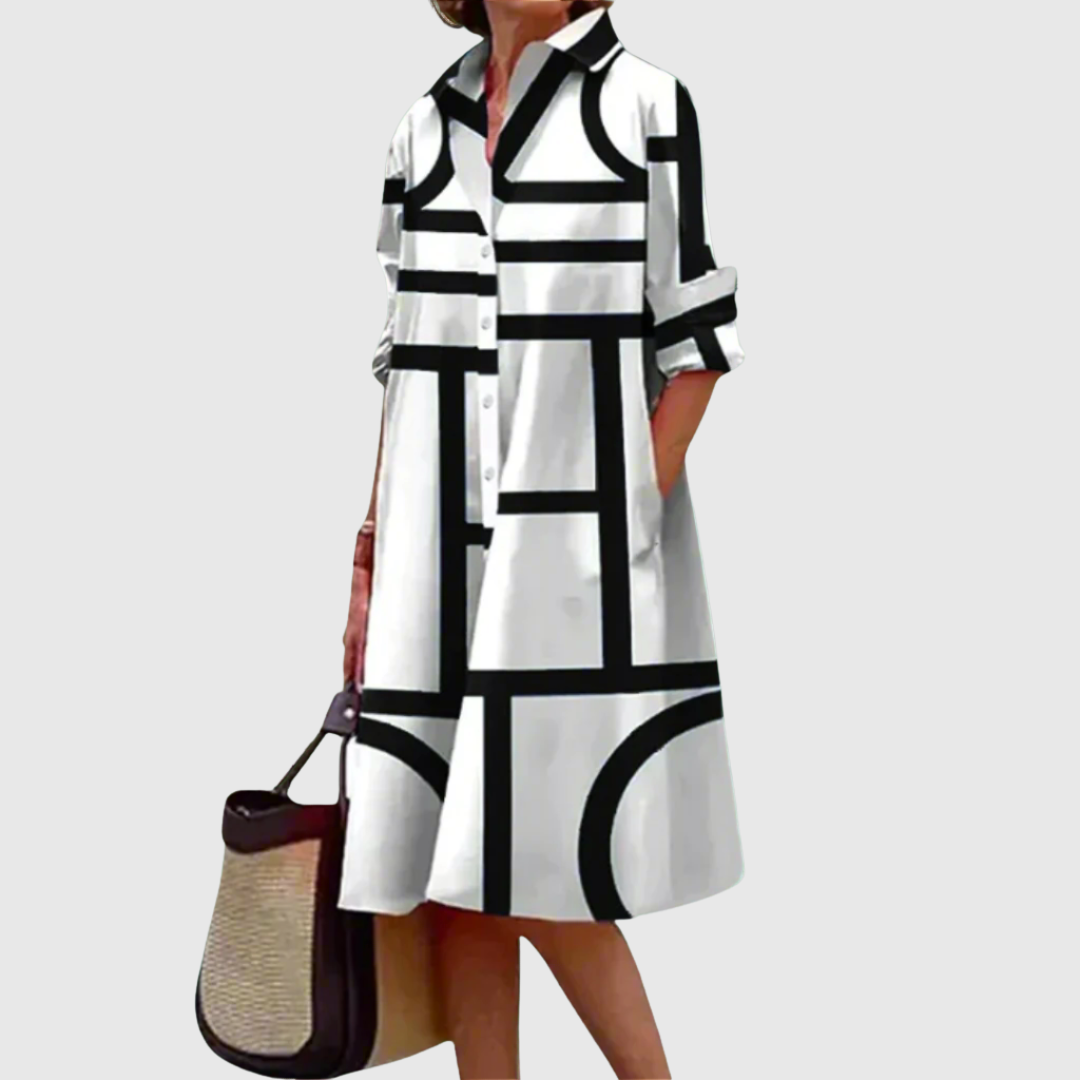 Soreya | Vestido Midi Geométrico do Dia a Dia