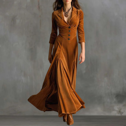 Audrey | Vestido Maxi Botão Elegante e Fluido