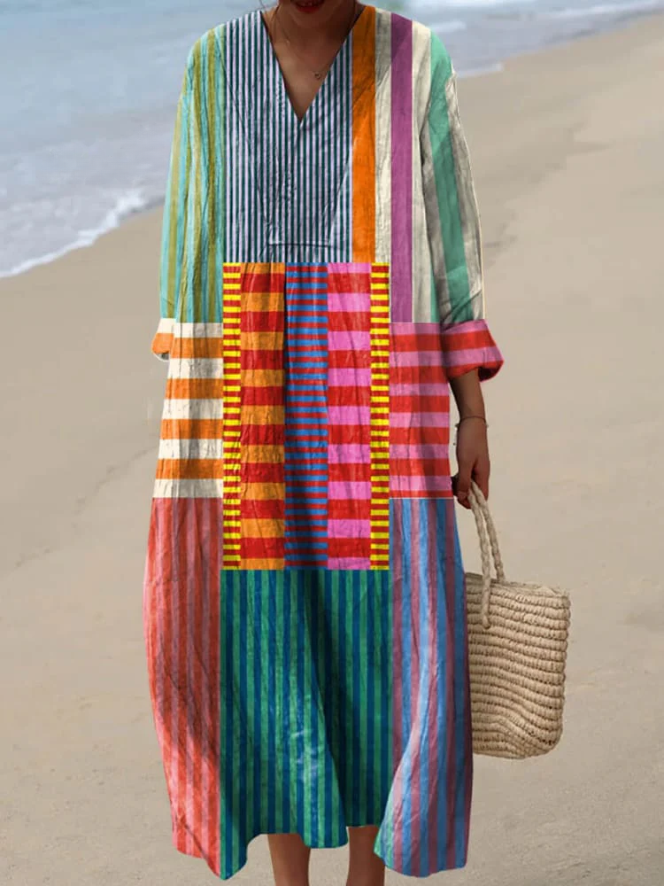 Vestido Retro com Estampa Geométrica para Mulheres