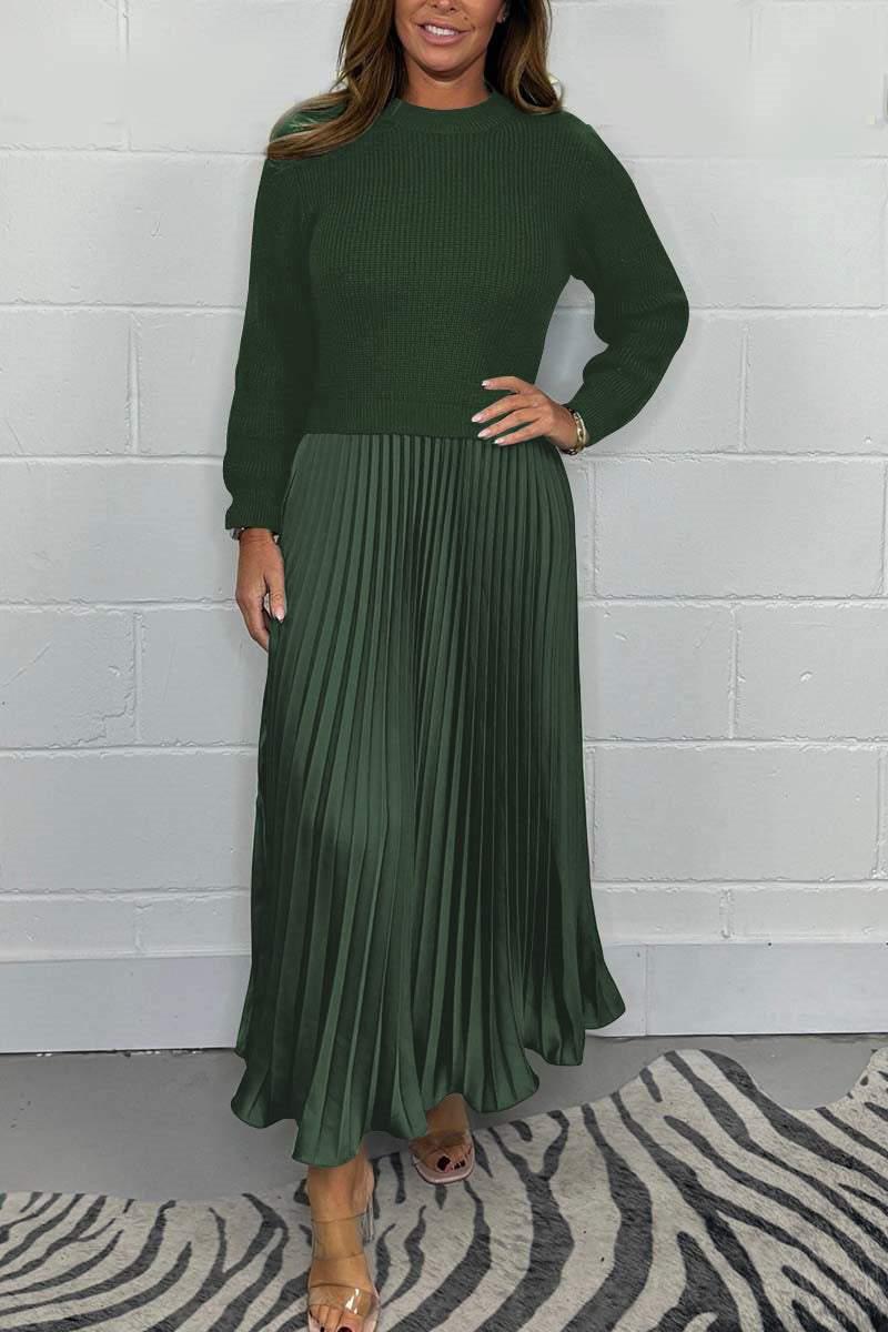 Claudia - Vestido maxi com suéter e saia plissada
