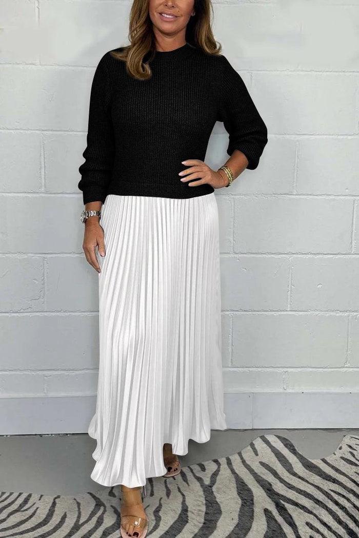 Claudia - Vestido maxi com suéter e saia plissada
