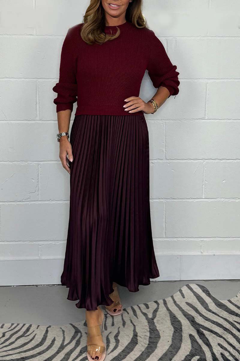 Claudia - Vestido maxi com suéter e saia plissada