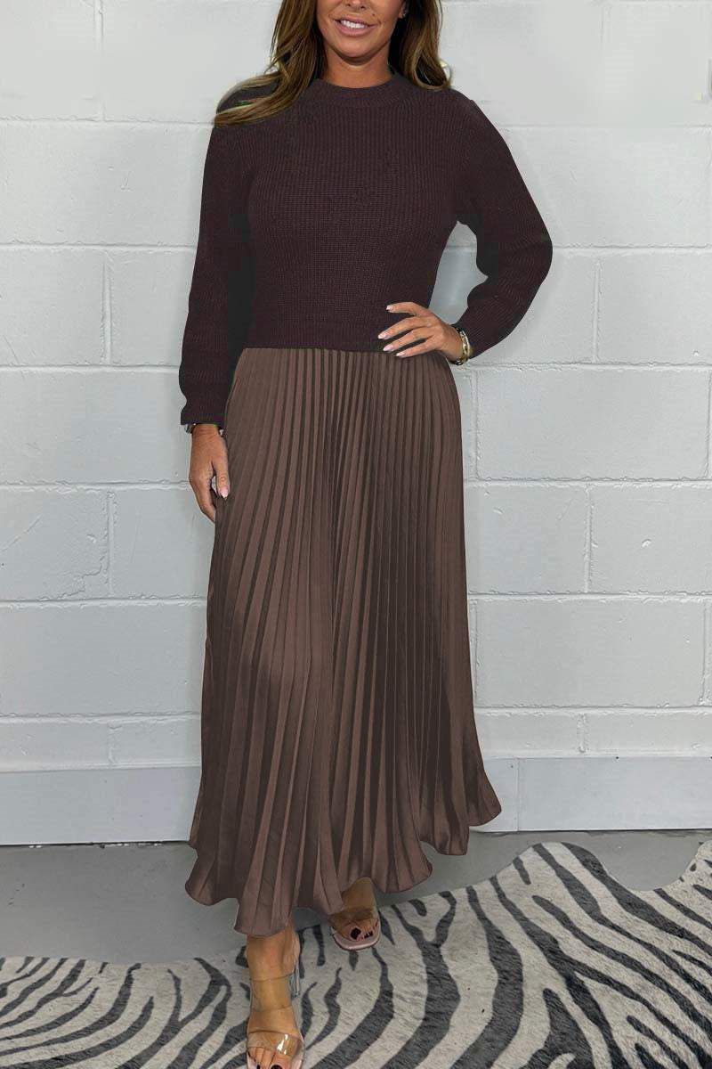 Claudia - Vestido maxi com suéter e saia plissada