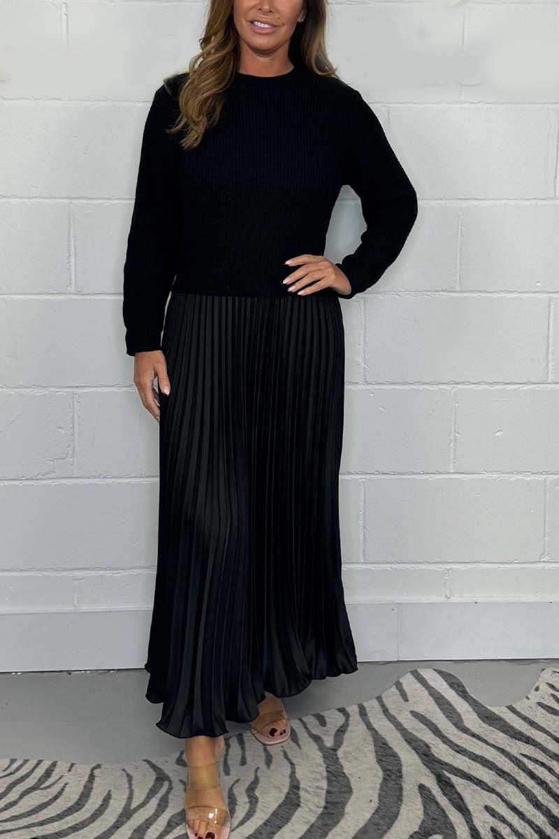 Claudia - Vestido maxi com suéter e saia plissada