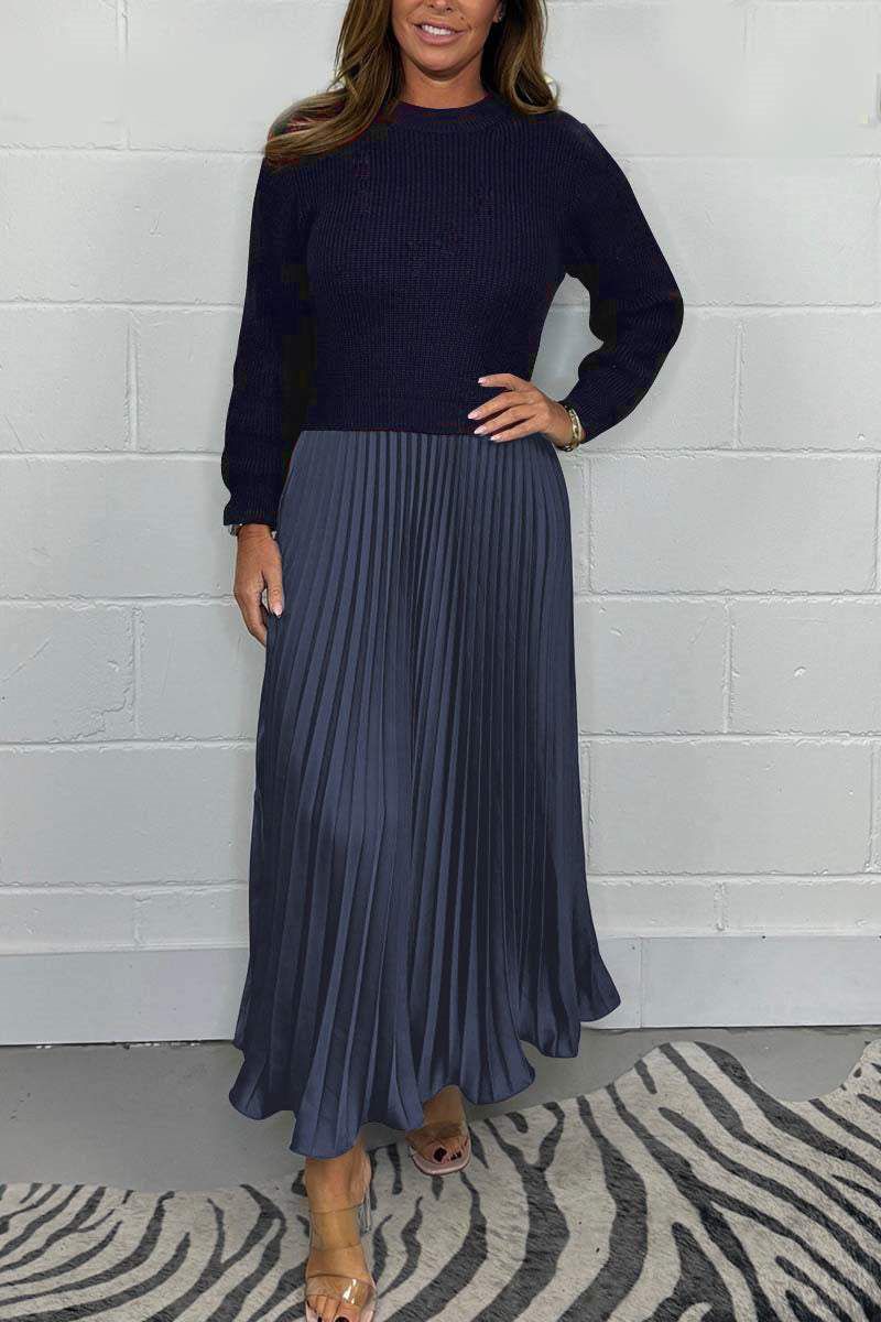 Claudia - Vestido maxi com suéter e saia plissada