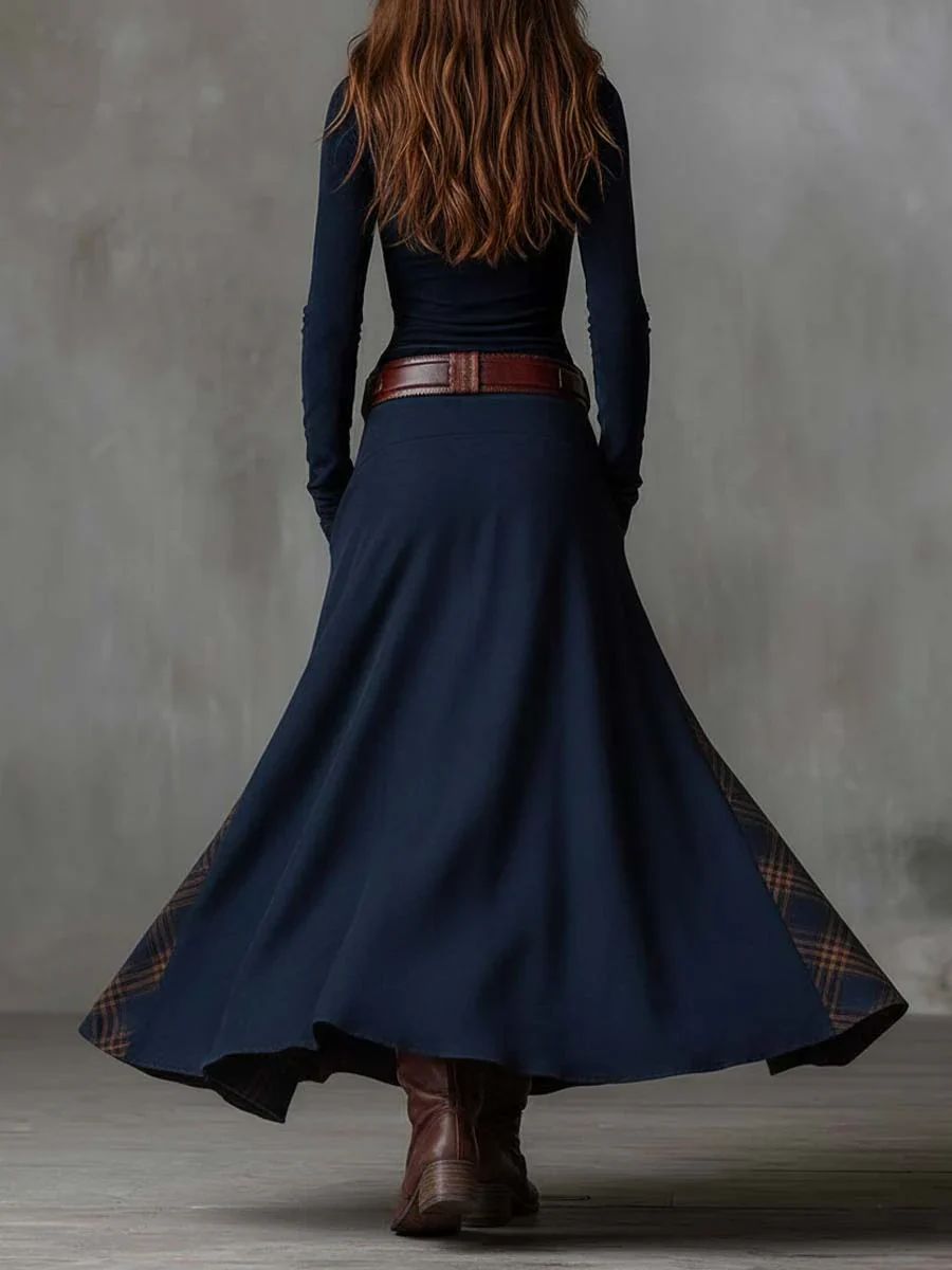 Leonora | Vestido Longo Vintage em Veludo Azul Marinho (Inclui Cinto)
