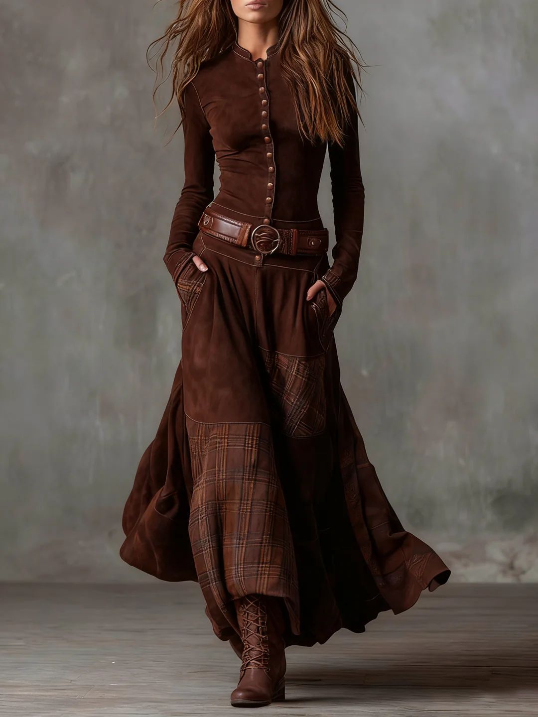 Leonora | Vestido Longo Vintage em Veludo Azul Marinho (Inclui Cinto)