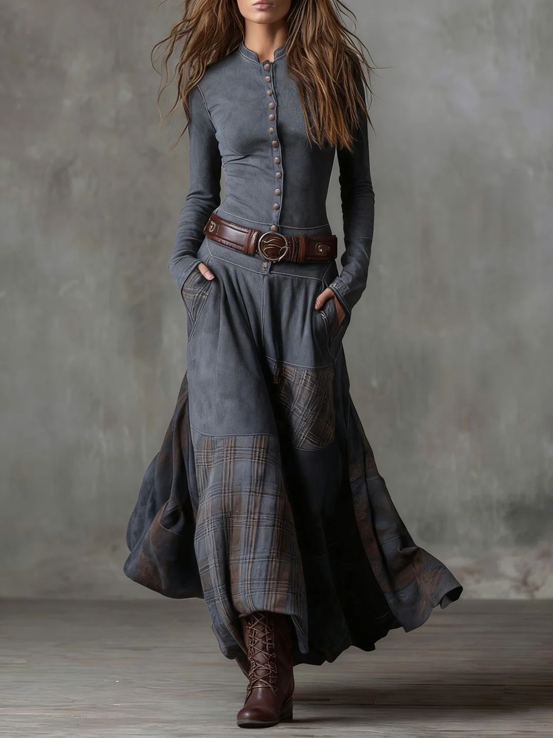 Leonora | Vestido Longo Vintage em Veludo Azul Marinho (Inclui Cinto)