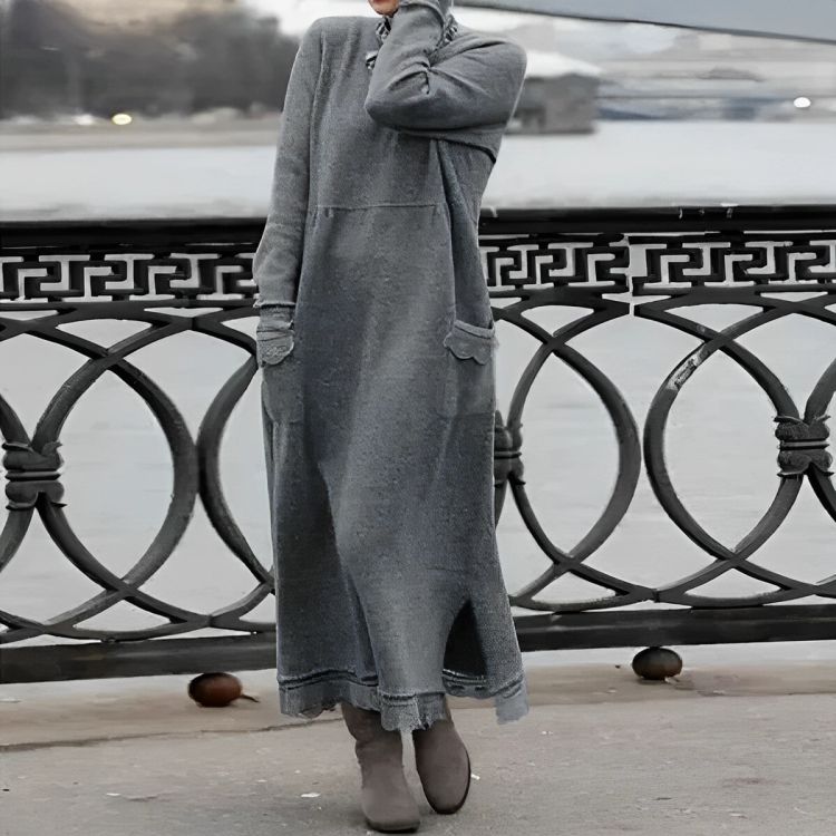 Vestido Maxi Tricot Mara – Vestido de Inverno Oversized com Manga Longa e Confortável