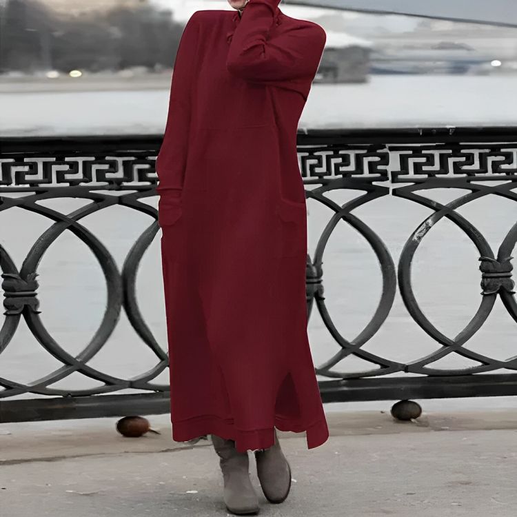 Vestido Maxi Tricot Mara – Vestido de Inverno Oversized com Manga Longa e Confortável