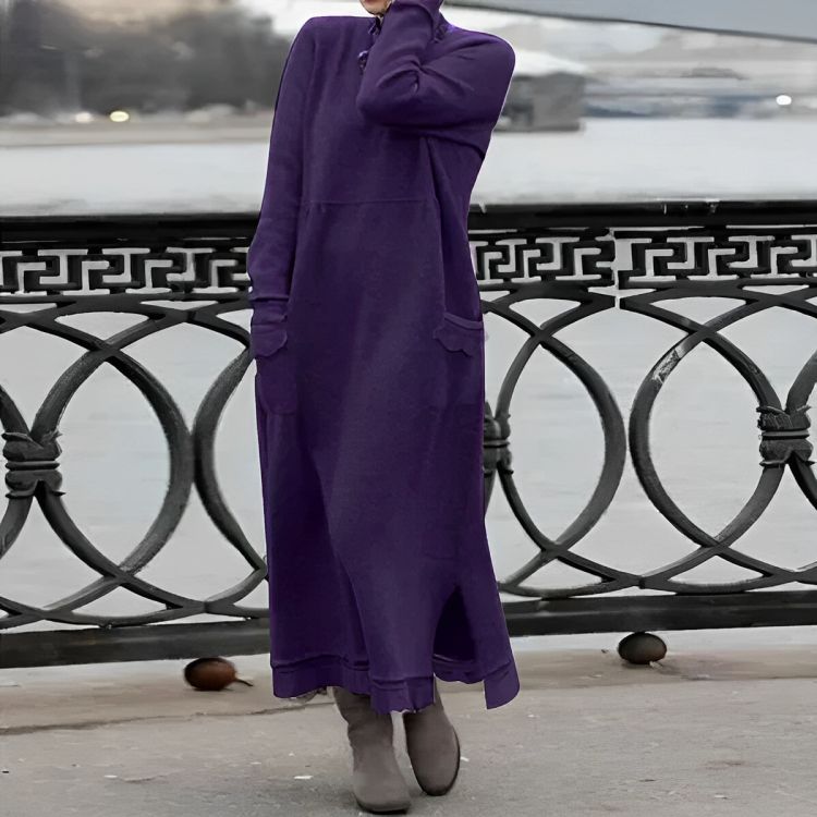 Vestido Maxi Tricot Mara – Vestido de Inverno Oversized com Manga Longa e Confortável