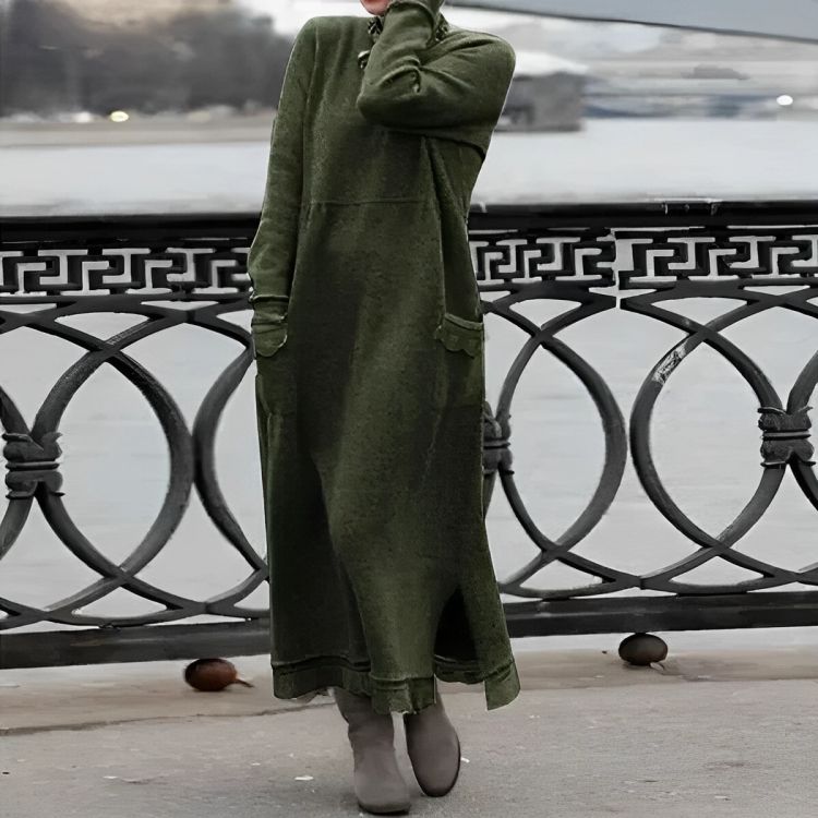 Vestido Maxi Tricot Mara – Vestido de Inverno Oversized com Manga Longa e Confortável