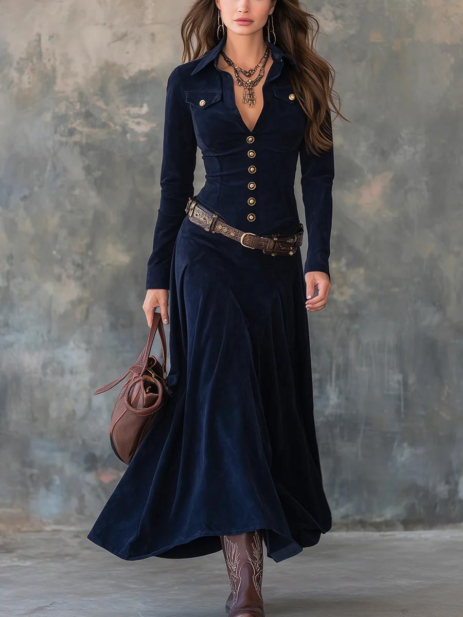 Milana | Vestido Longo de Suede com Fenda