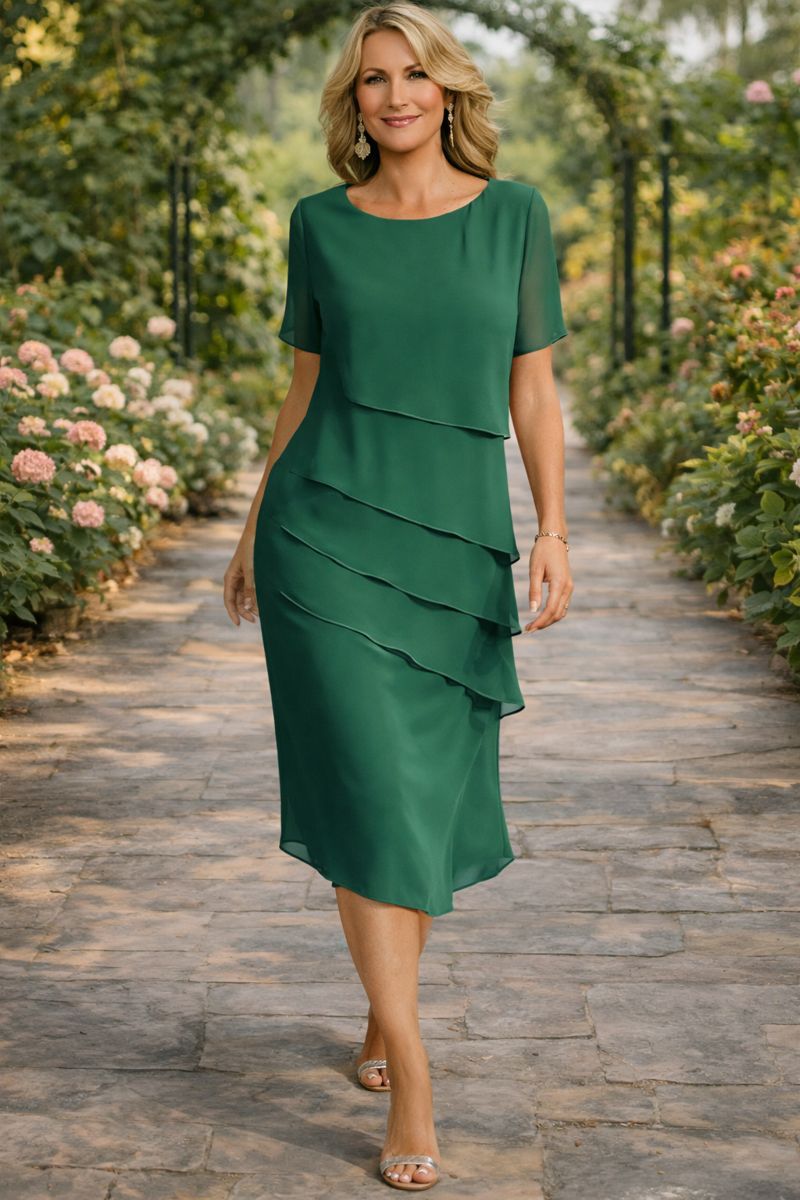 Elena | Vestido Midi de Chiffon em Camadas