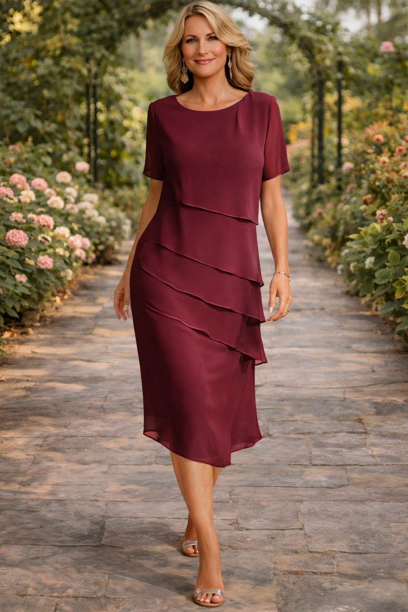 Elena | Vestido Midi de Chiffon em Camadas