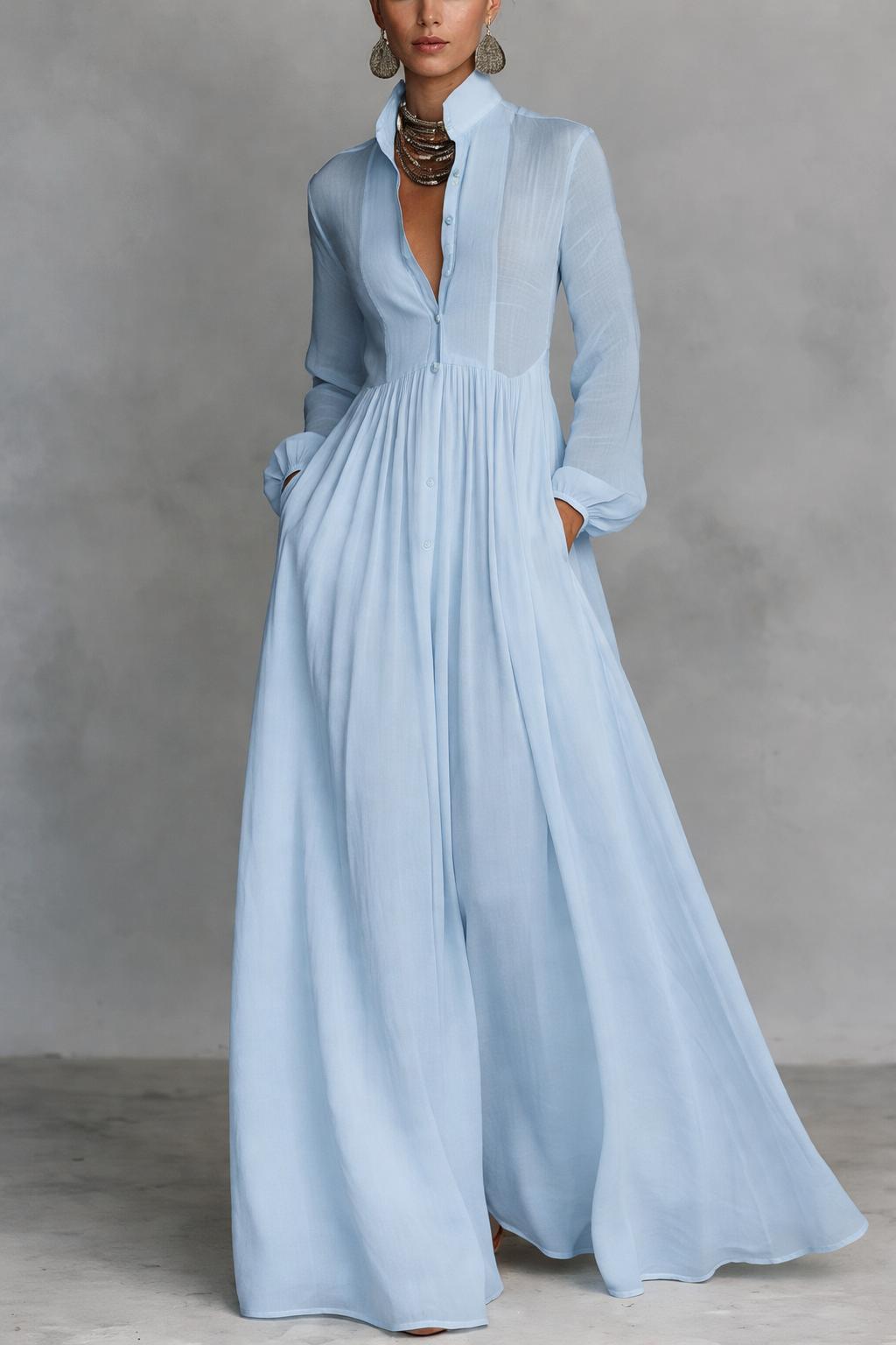 Serena | Vestido Maxi com Botões Frontais Fluídos