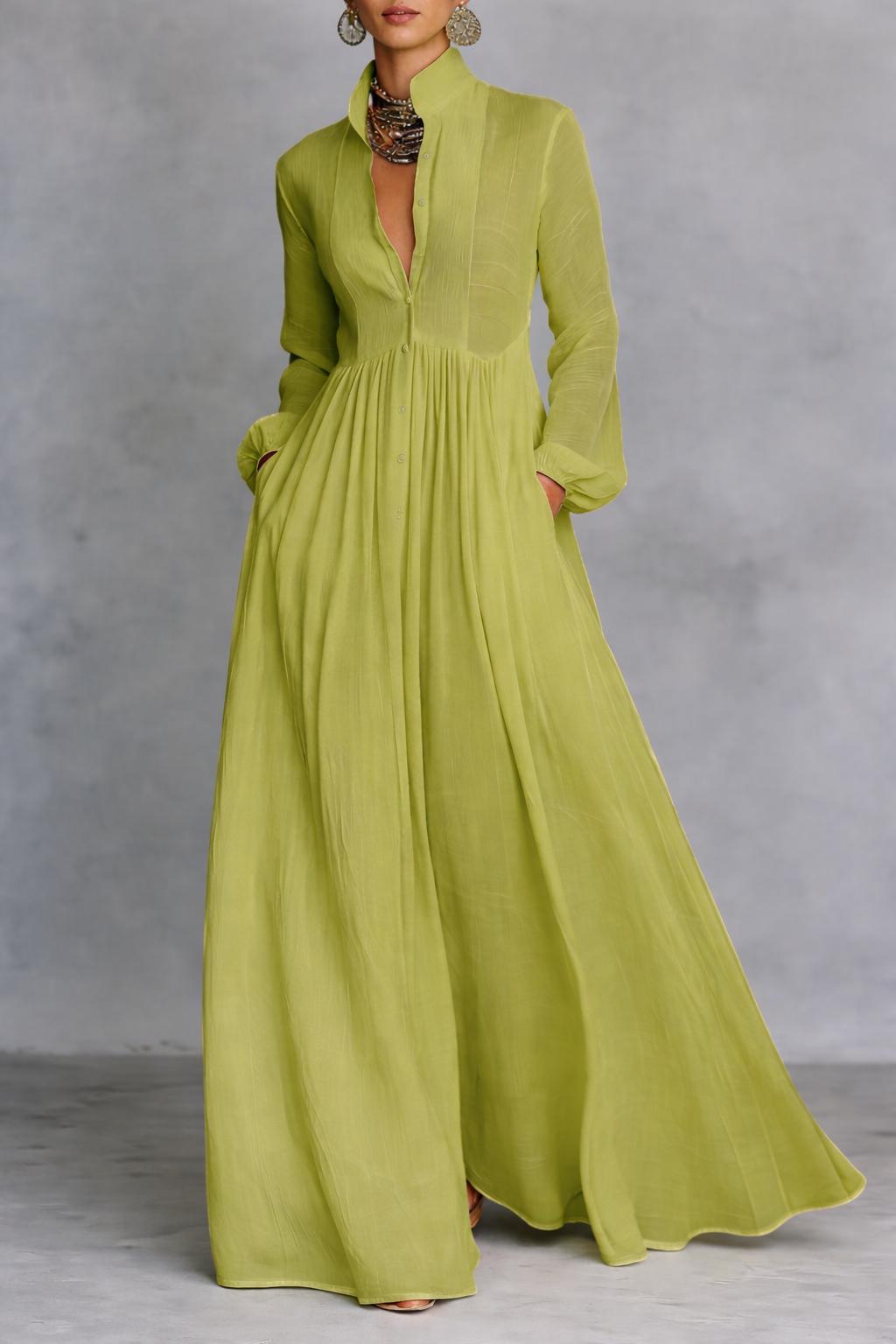 Serena | Vestido Maxi com Botões Frontais Fluidos