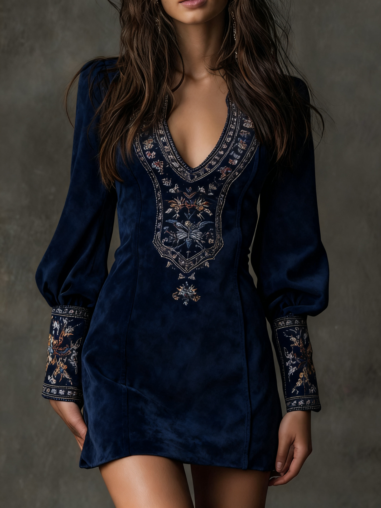 Vestido Curto com Efeito Suede