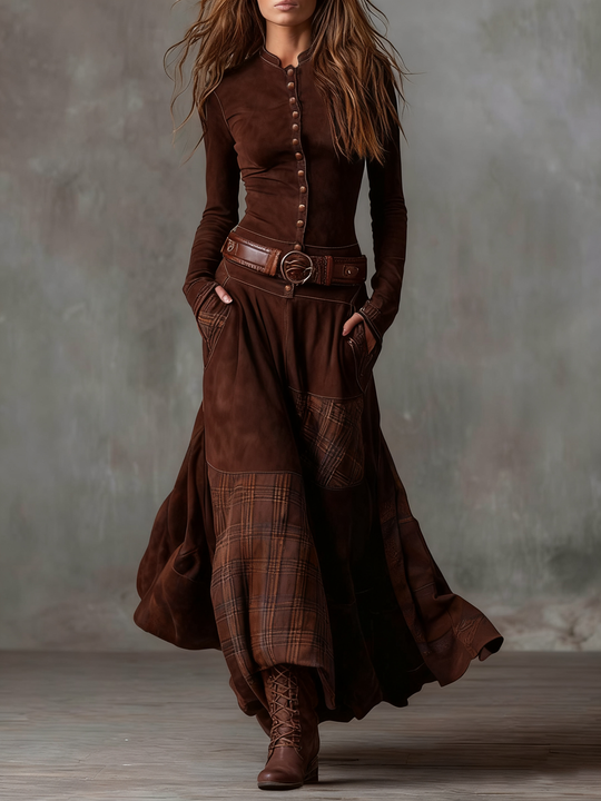 Annalise | Vestido Maxi Xadrez com Botões