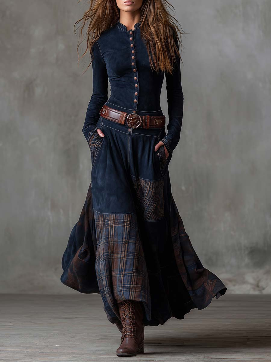 Annalise | Vestido Maxi Xadrez com Botões
