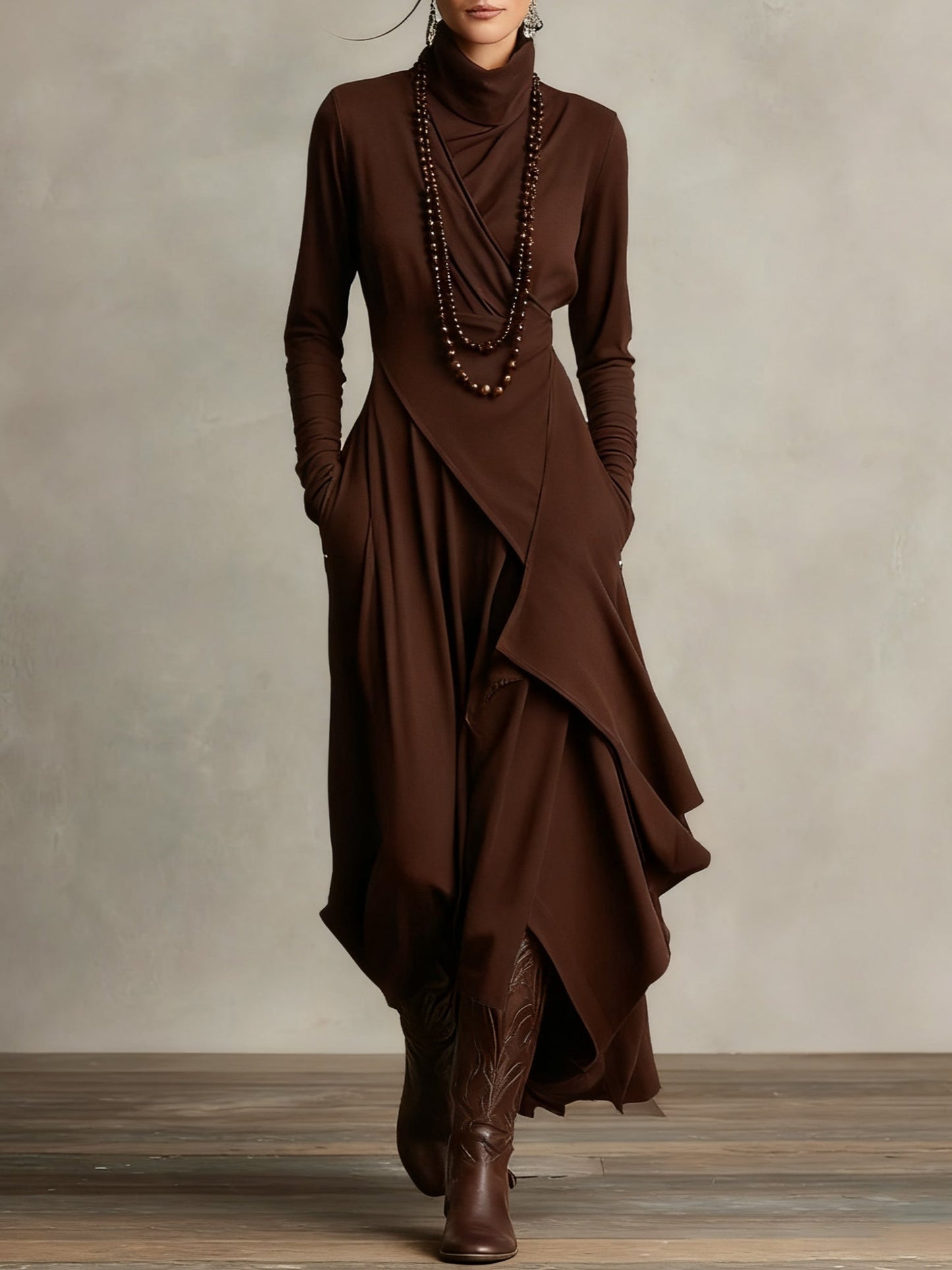 Vivienne | Vestido Maxi Assimétrico de Gola Alta