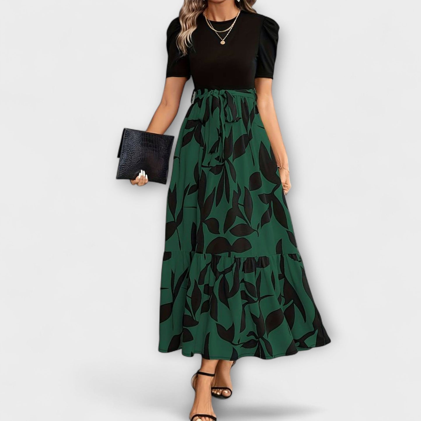 Luna - Vestido de verão com estampa floral e decote redondo