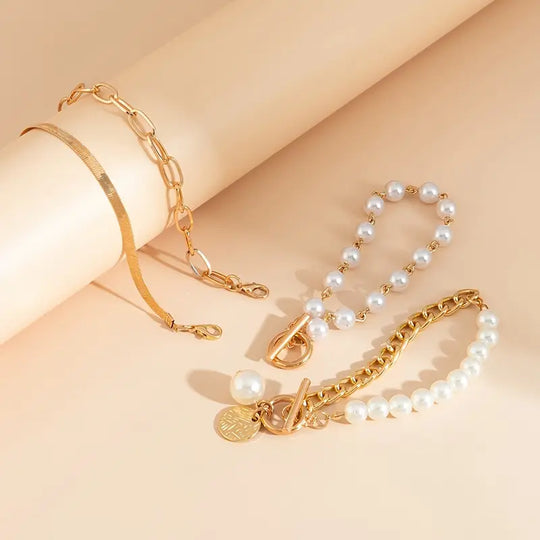 Conjunto de Pulseiras Elegantes de Ouro com 4 Peças