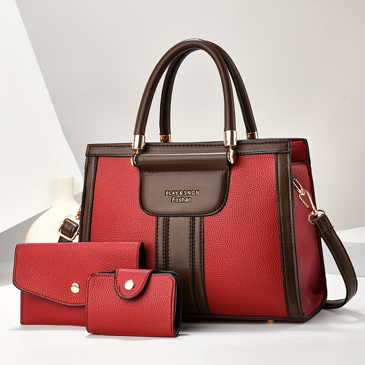 Luna - Conjunto de Bolsa de Couro Elegante com 3 Peças