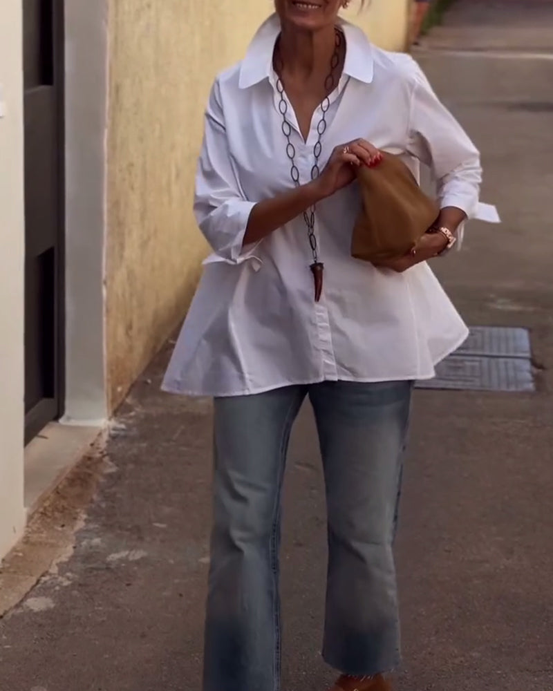 Camisa Casual com Lapela, Mangas Longas