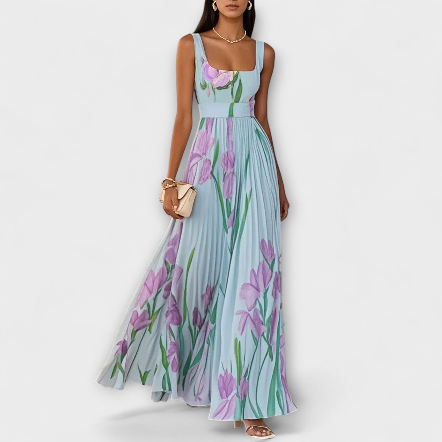 Vestido Max Chiffon Floral Dobrada