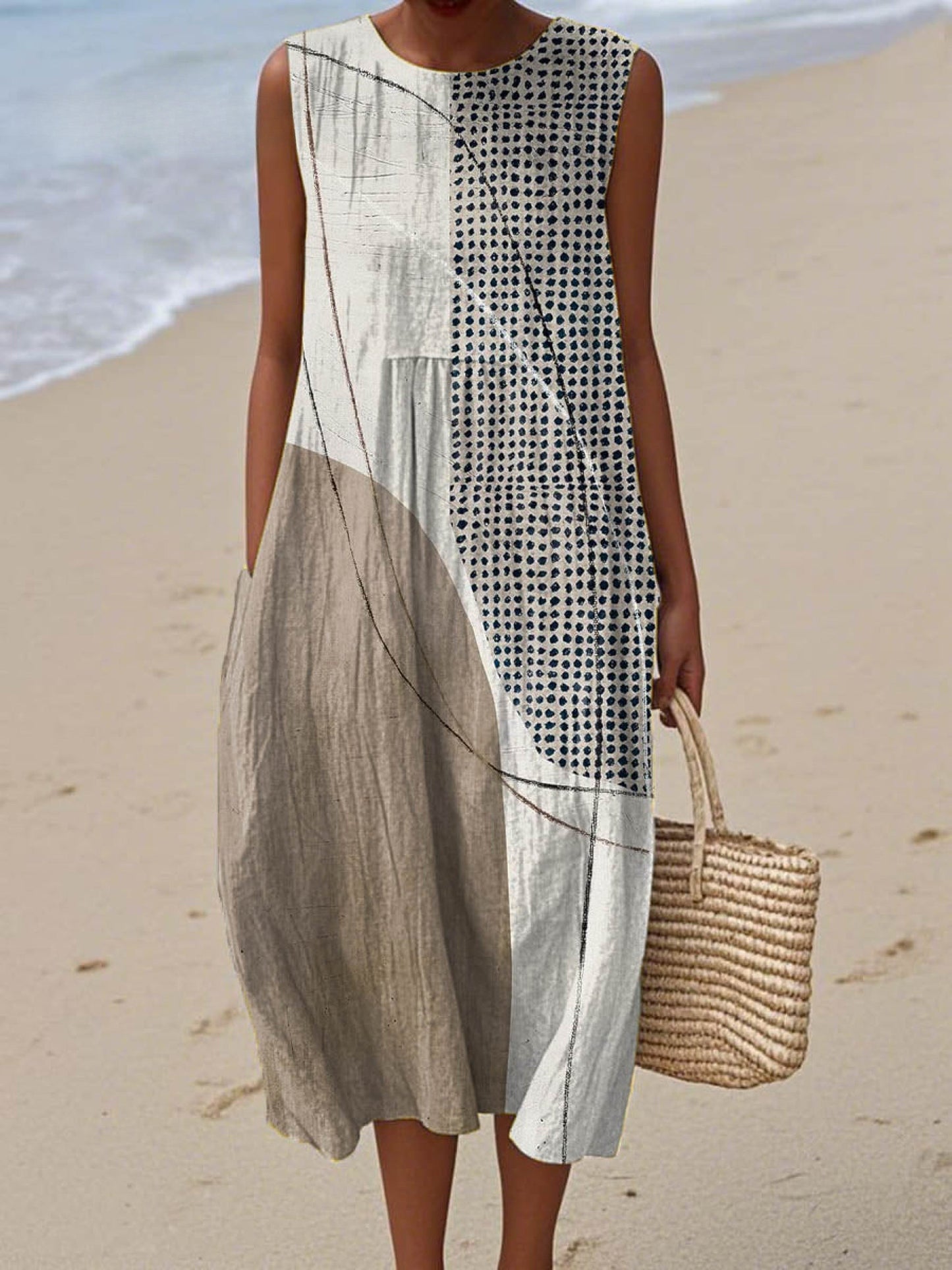 Rosenda - Vestido de Verão com Estampa Geométrica Abstrata