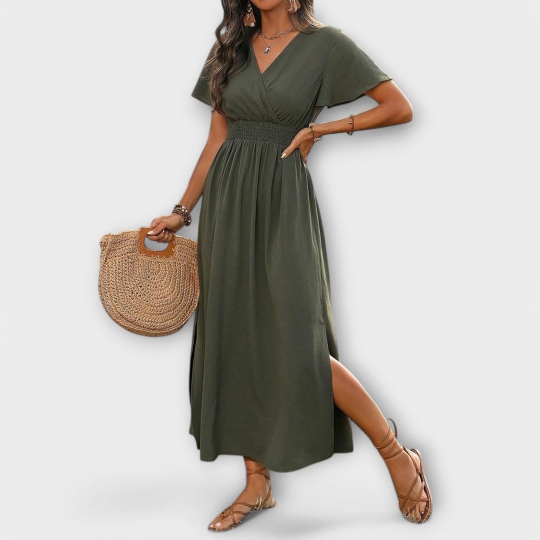 Heather - Vestido Boho Elegante com Decote em V e Mangas Longas