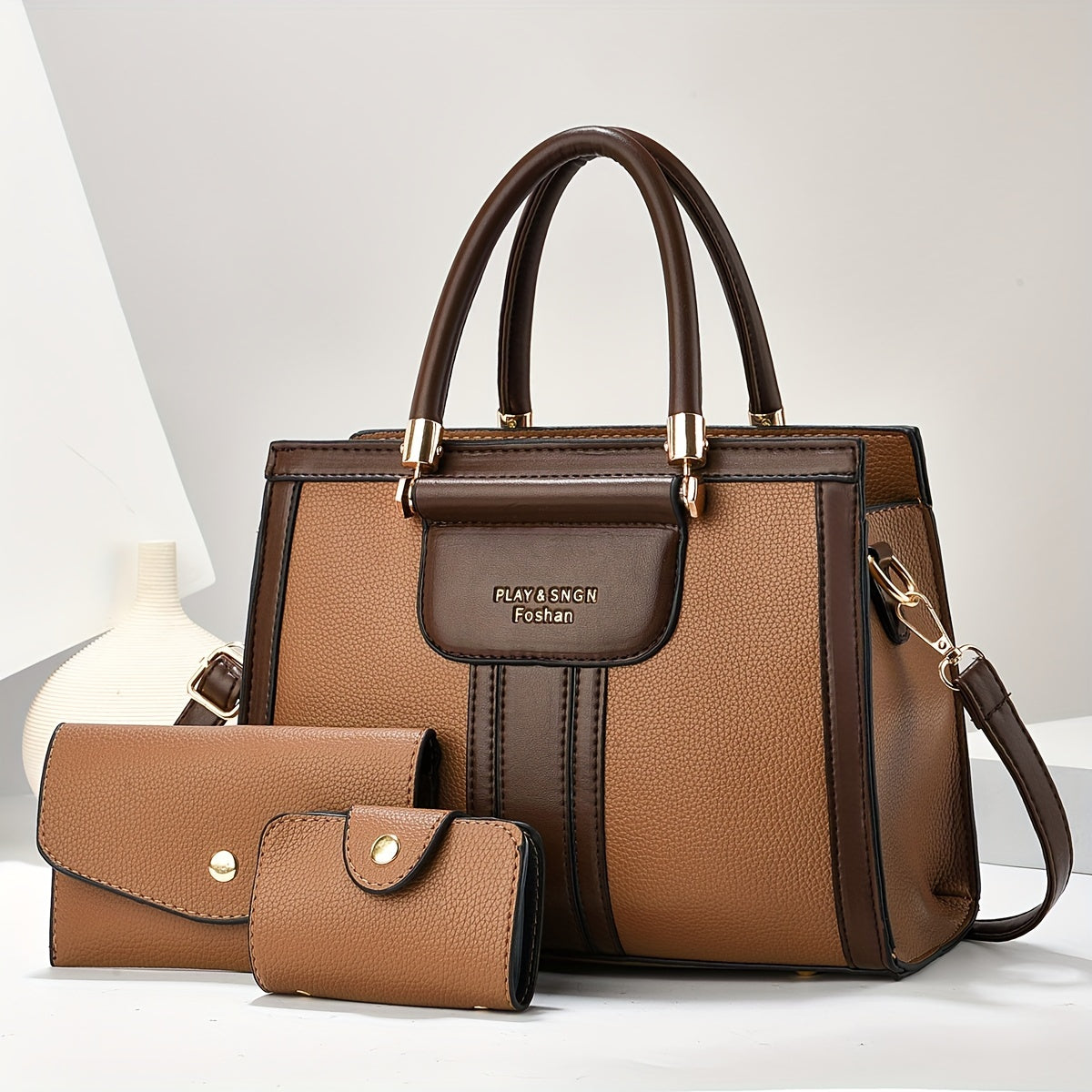 Luna - Conjunto de Bolsa de Couro Elegante com 3 Peças