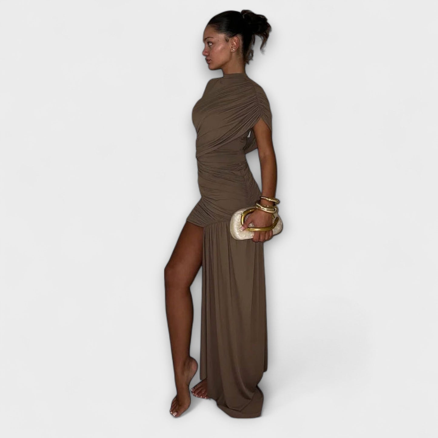 Aurora - Vestido elegante e justo com decote redondo e plissado