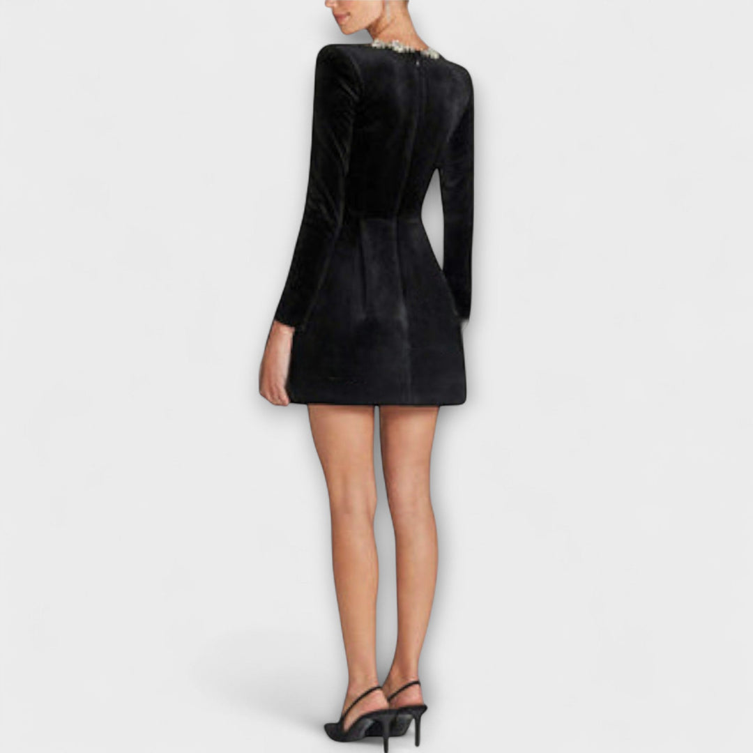 Wren - Vestido Mini de Veludo com Detalhes em Joias
