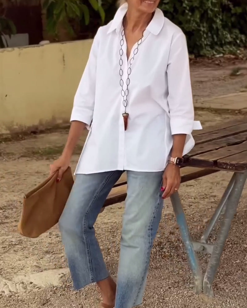 Camisa Casual com Lapela, Mangas Longas