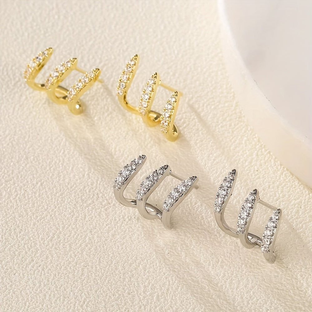 Brincos Elegantes com Strass em Três Garras