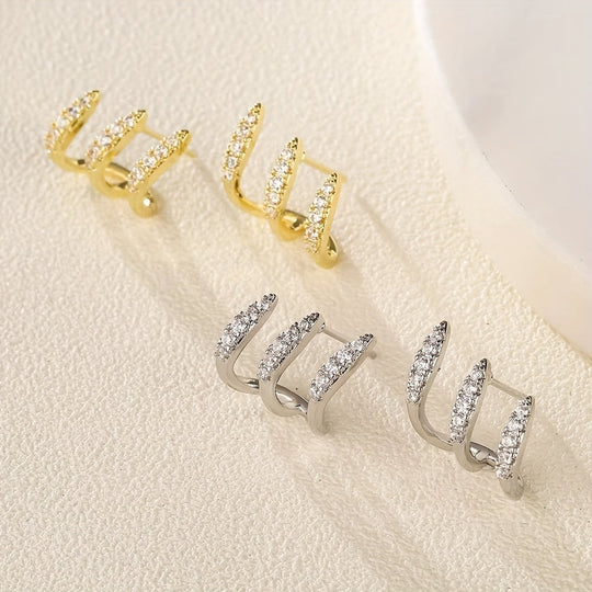 Brincos Elegantes com Strass em Três Garras